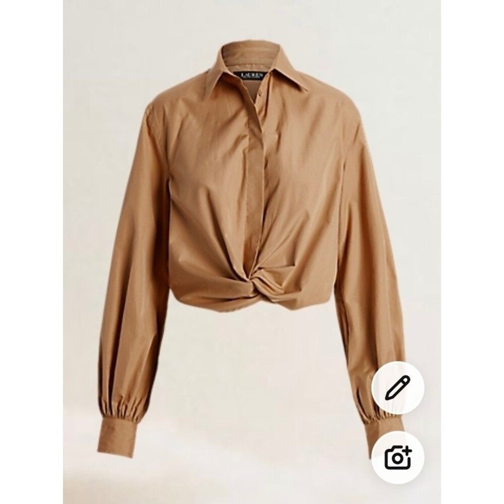 Lauren Ralph Lauren CamelTwisted Front Button-DownShirt